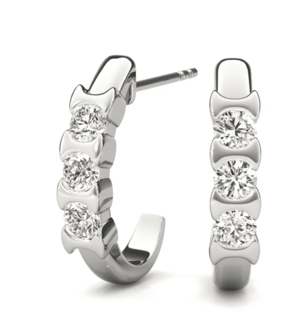 Three-Solitaire J-Hoop Earrings